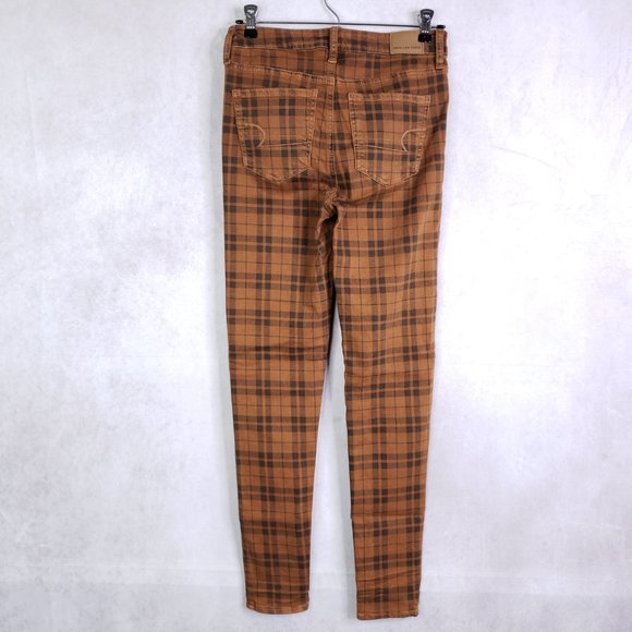 American Eagle Sz 4 Light Brown Plaid Next Level Stretch Hi-Rise Legging Jeans - Picture 2 of 8